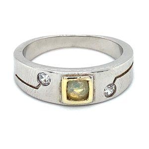 White Opal .20ct Rhodium Finish Solid Silver Ring